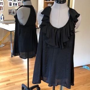 BOGO - Black Silky Ruffled Blouse M